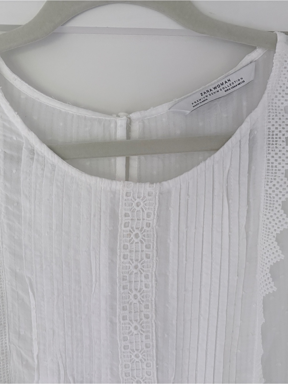 Zara Women’s White Cotton Sheer Eyelet Peplum Blouse - Picture 5 of 15